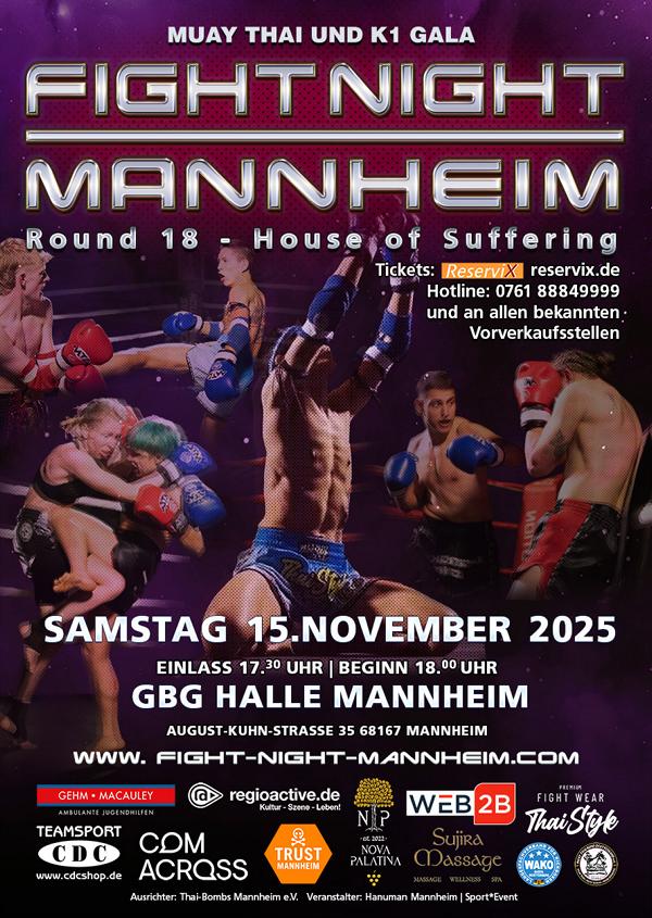 Mannheim: Fight Night „House of Suffering“ bringt am 15. November Muay Thai und K1 der Extraklasse