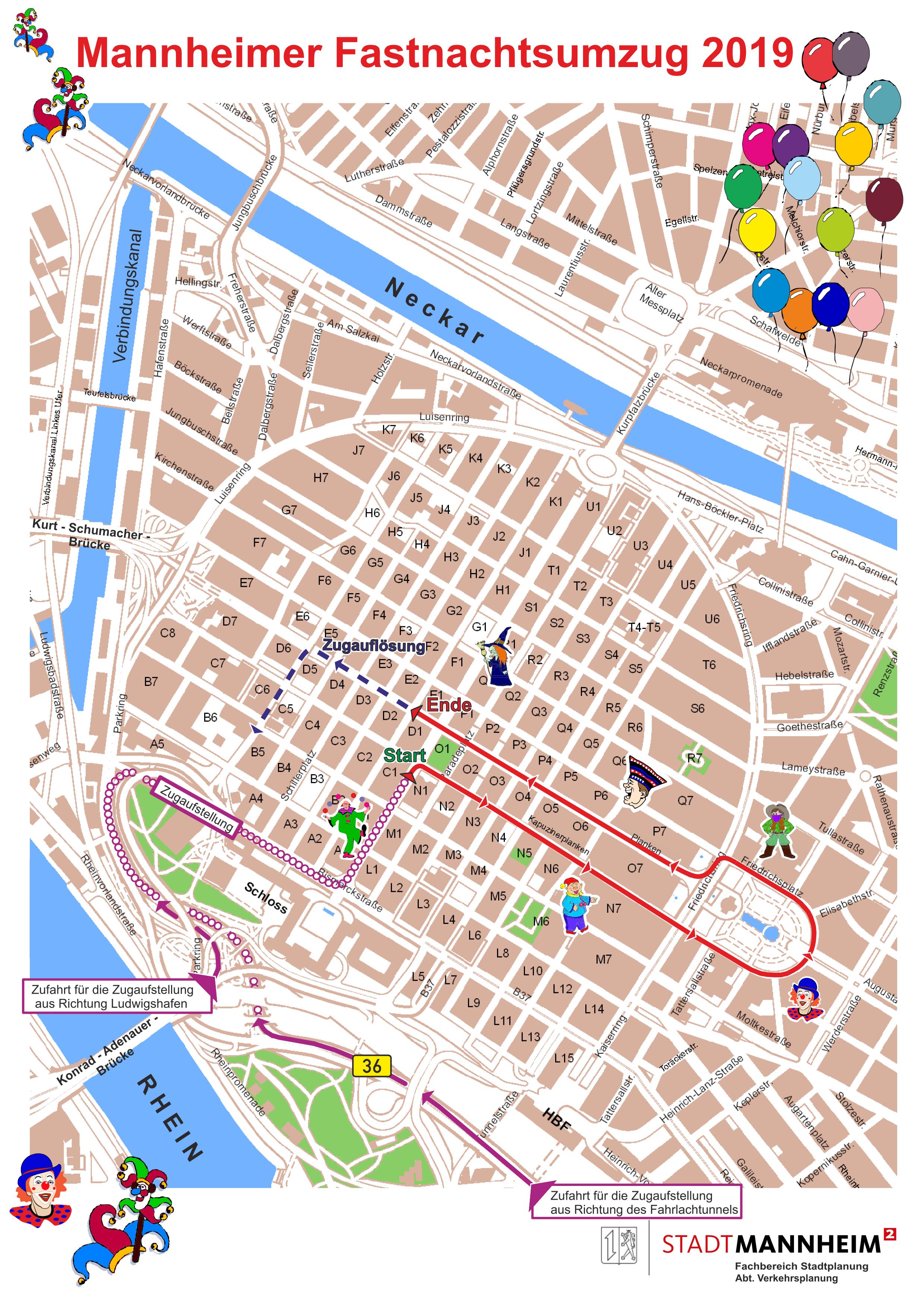 Stadt Mannheim Routenübersicht Fasnachtszug 2019 01